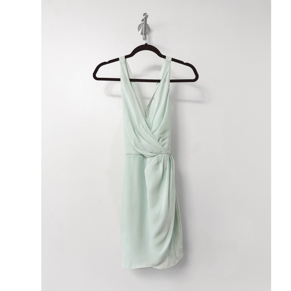 BCBGeneration Mink Mint Green Wrap Tulip Mini Dress KUD65A18-201 Size 0 NWT